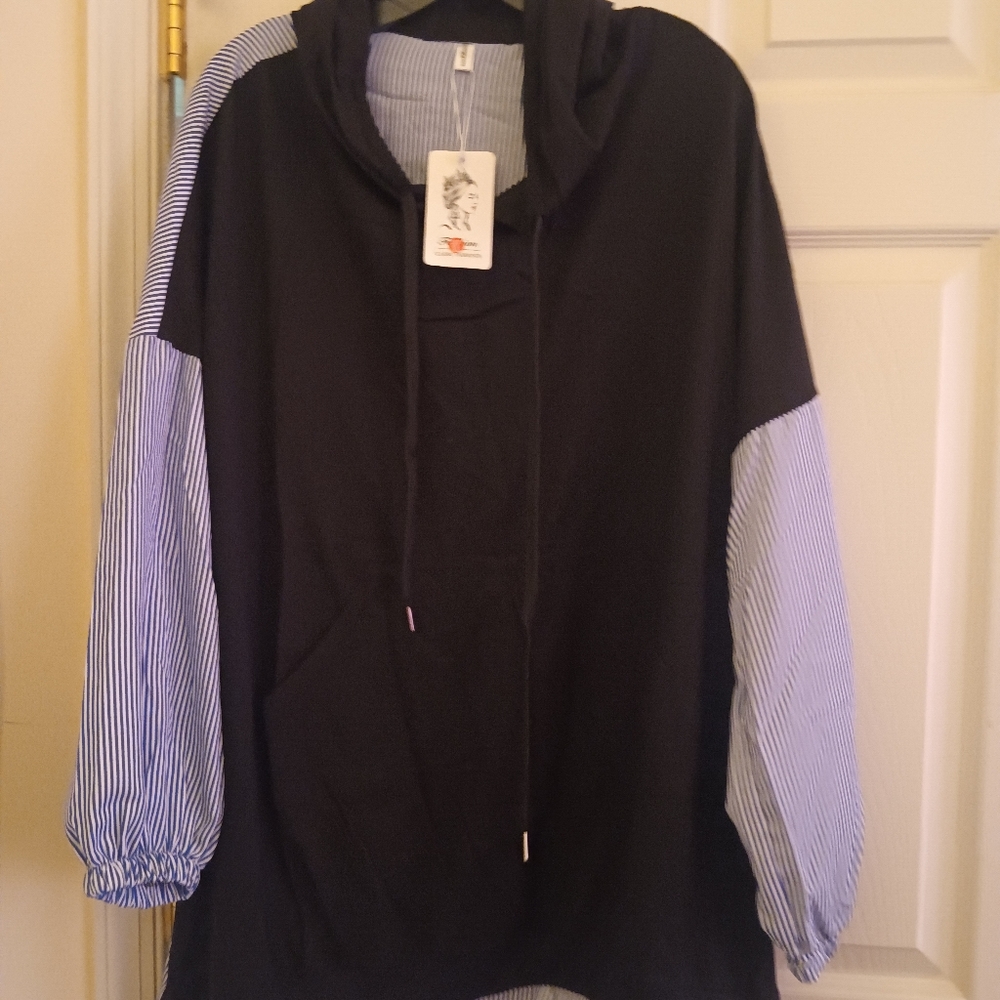 Black and Blue Striped Women's Hoodie